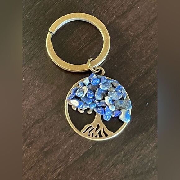 Hand Crafted Accessories - Tree of Life Natural Blue Stone (Sodalite) Keychain